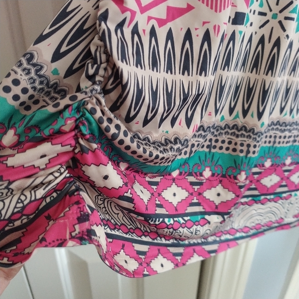 Style & Co Multi Colored V Neck Slit Sleeve Top L - Picture 4 of 10